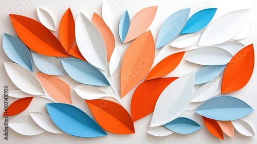 Colorful paper leaves arrangement, white isolated background. photo