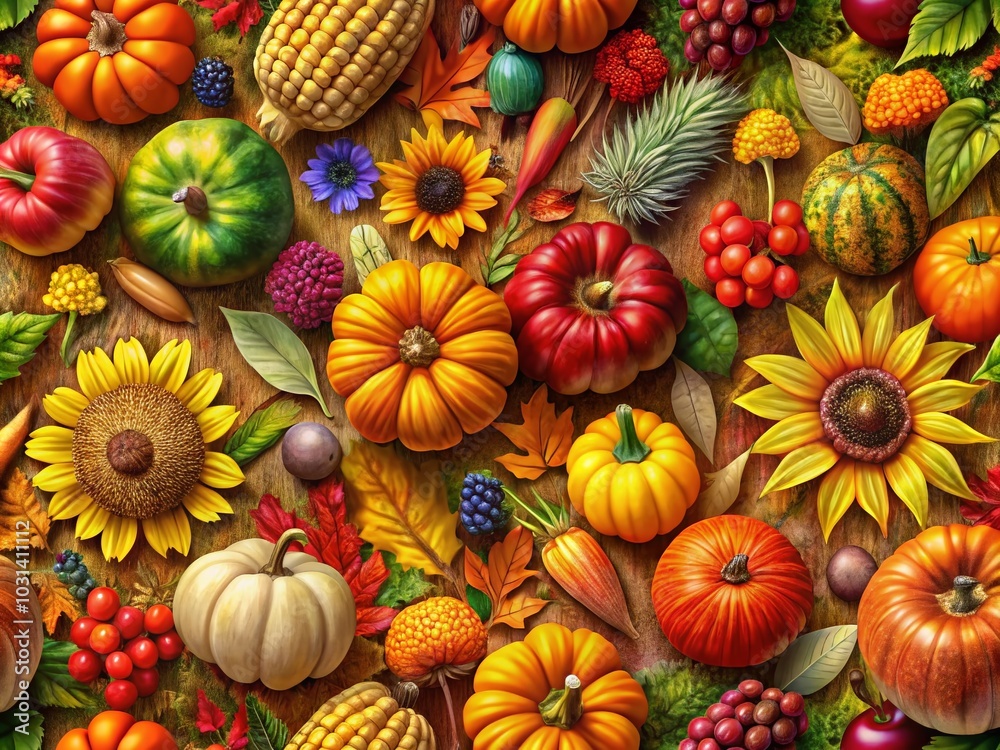 Folk Art Harvest Festival Seamless Pattern with Autumn Elements, Fall Symbols, and Vibrant Colors for Seasonal Decor Folk Art Harvest Festival Seamless Pattern with Autumn Elements, Fall Symbols, and Vibrant Colors for Seasonal Decor