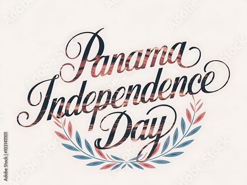 Panama Independence Day Text Graphic with Leaf Wreath