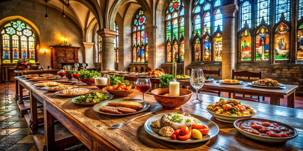 Obraz premium Food Photography at Sant'Antonio of Ranverso Abbey, Piedmont - Culinary Delights in a Historic Setting