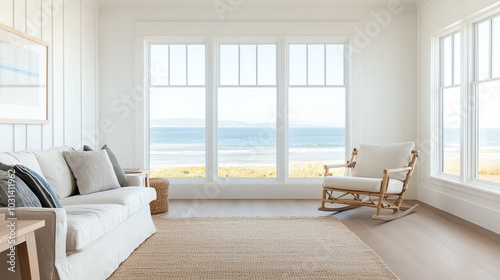 Cozy beachside living room with ocean view
