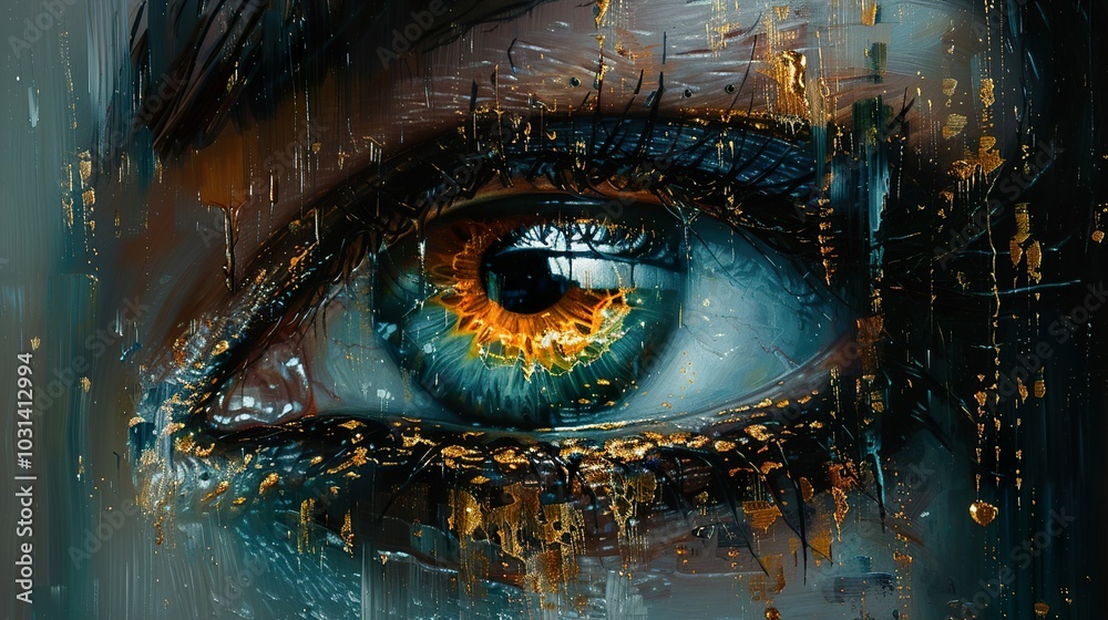Close Up of a Human Eye with Gold Accents - Abstract Painting Close Up of a Human Eye with Gold Accents - Abstract Painting