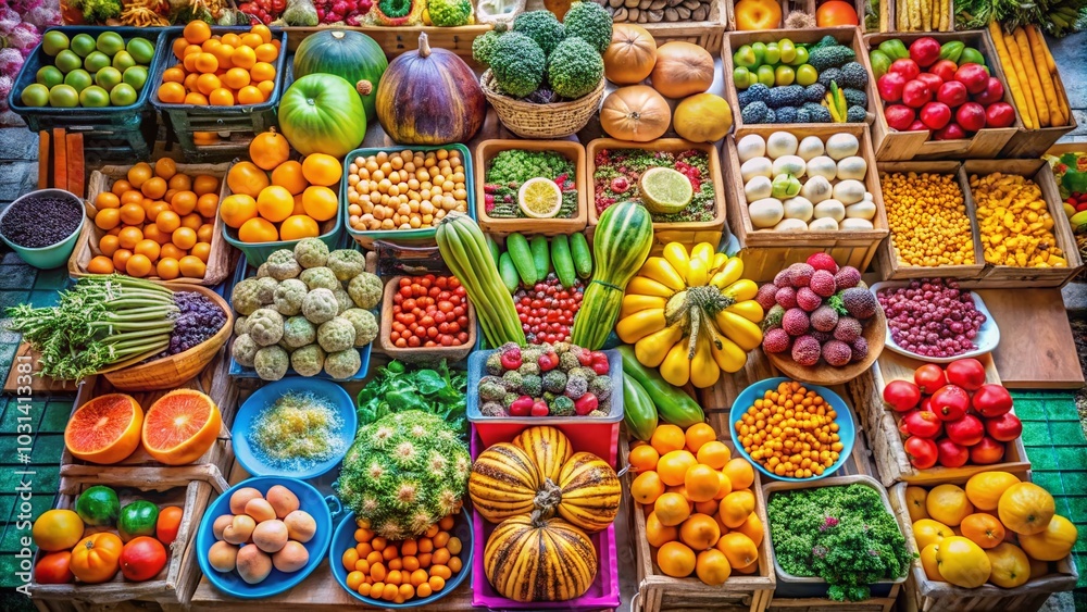 Fresh Butternut Squashes and Melons at Market Stall - Vibrant Fruit Display for Healthy Eating Fresh Butternut Squashes and Melons at Market Stall - Vibrant Fruit Display for Healthy Eating