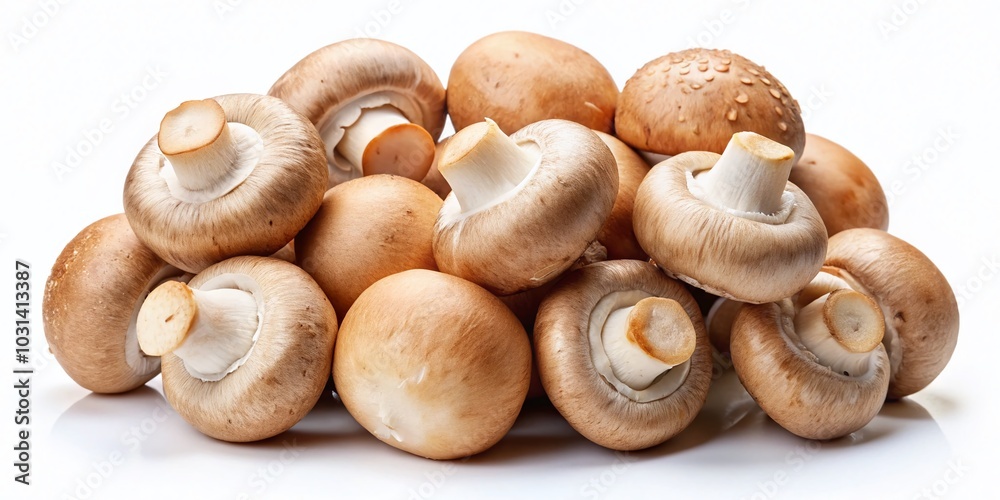 Fresh Button Mushrooms Cut Isolated on White Background for Culinary Use and Food Photography Fresh Button Mushrooms Cut Isolated on White Background for Culinary Use and Food Photography