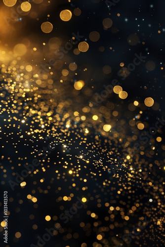 Golden sparkling particles on a black background creating a luxurious atmosphere