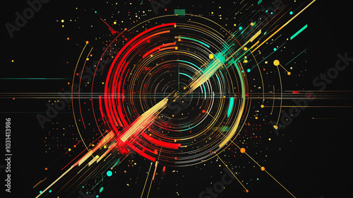 Abstract black background with Colorful circle lines. Digital future technology . Abstract business connection of lines from nodes innovation of communication in the network