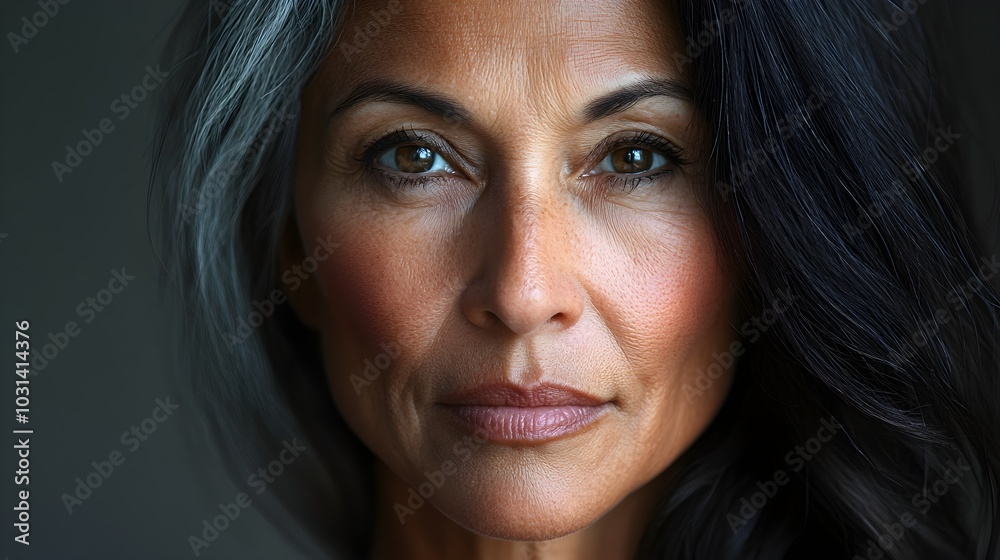 A senior woman with thinning gray hair, aging skin turning into a younger version with flawless skin, thick dark hair, and radiant youthfulness A senior woman with thinning gray hair, aging skin turning into a younger version with flawless skin, thick dark hair, and radiant youthfulness