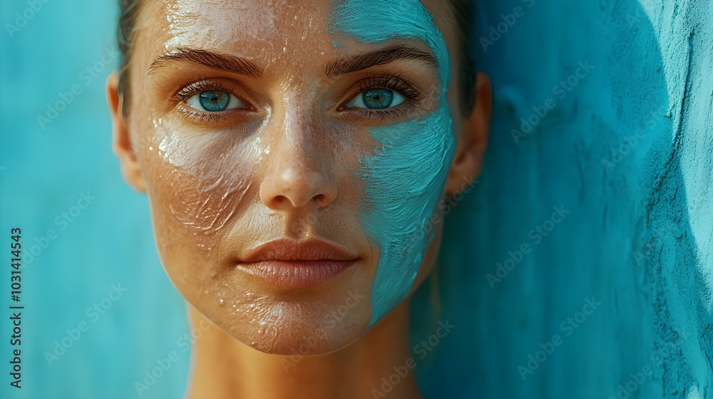 Aged woman with tired, sun-damaged complexion transforming into a revitalized self, smooth even-toned skin, depicting beauty restoration Aged woman with tired, sun-damaged complexion transforming into a revitalized self, smooth even-toned skin, depicting beauty restoration
