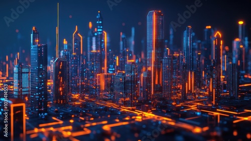 Futuristic digital city represents rapid progress in technology #1031414553