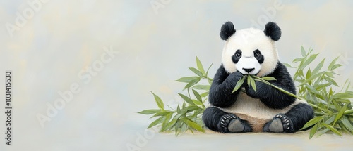 Adorable Giant Panda Enjoying Fresh Bamboo Shoots in Lush Greenery