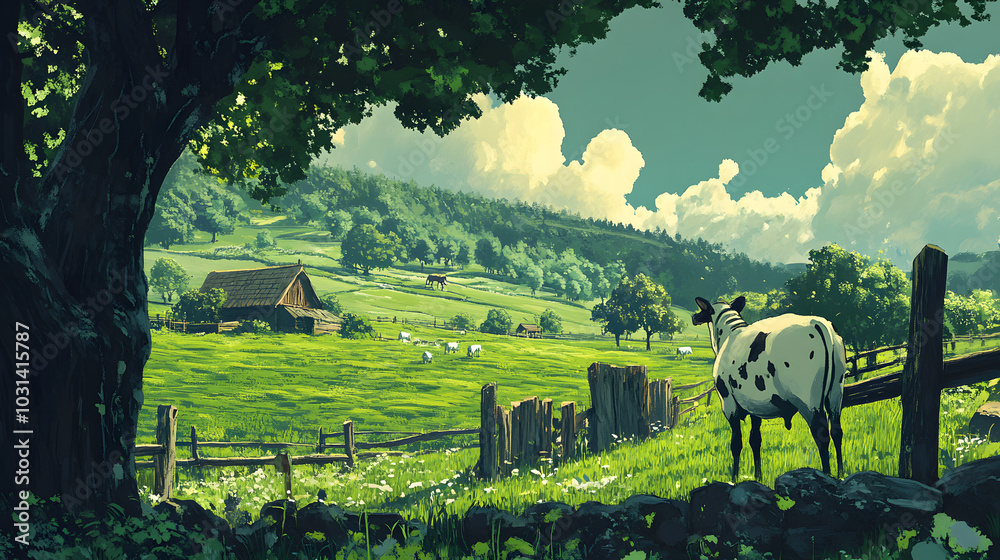 Obraz premium Green Pasture cartoon
