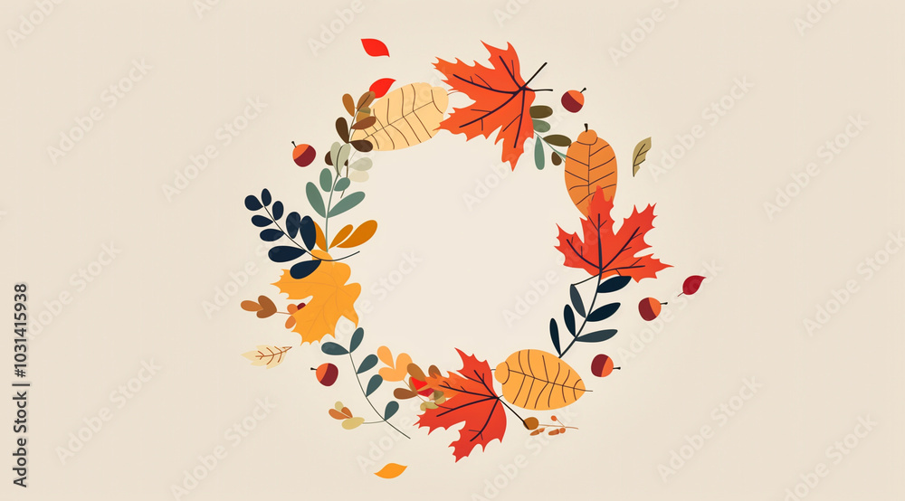 Illustration of autumn leaves and acorns in the middle 