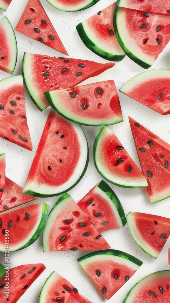 Slices of watermelon on white background. Top view. Slices of watermelon on white background. Top view.