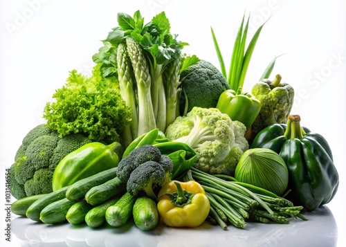 Fresh Organic Green Vegetables Variety on White Background - Ripe, Raw, and Juicy for Healthy Eating and Cooking