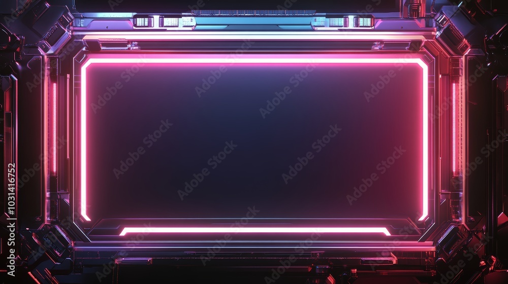 Futuristic Sci Fi Frame with Neon Lights and Copy Space Futuristic Sci Fi Frame with Neon Lights and Copy Space