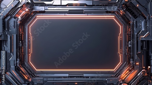 Futuristic Tech Frame with Neon Lights and Blank Space for Content