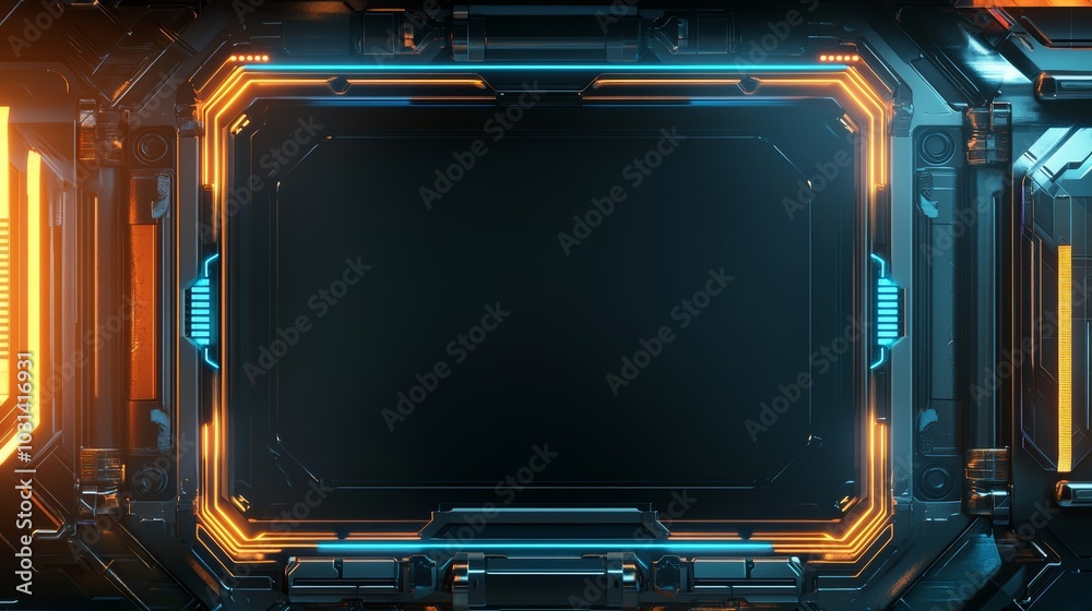 Futuristic Sci Fi Interface Frame with Neon Lights