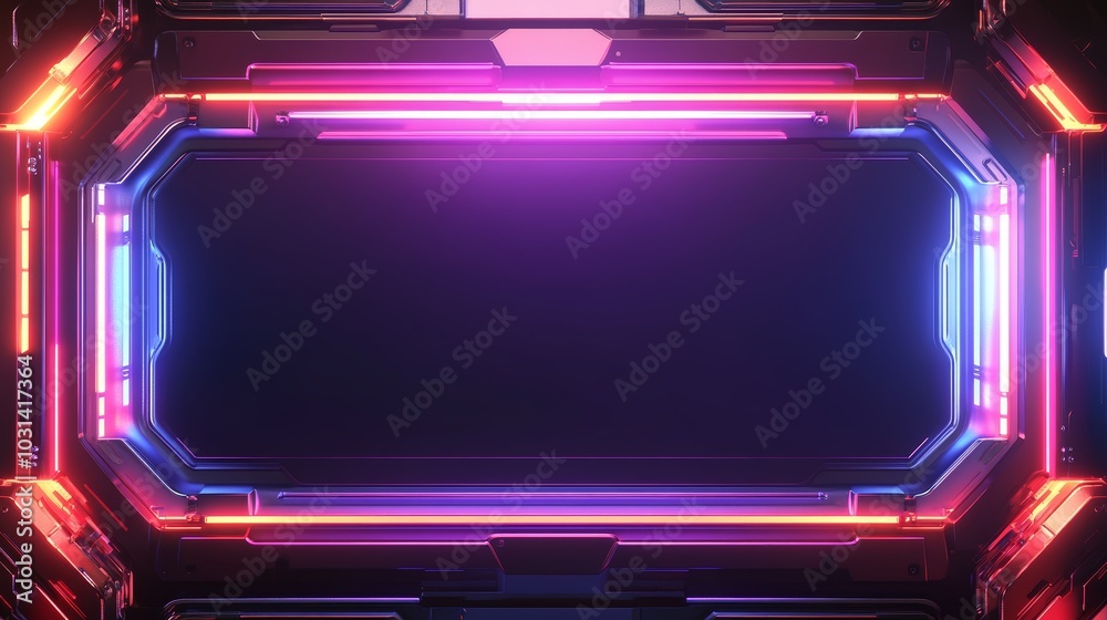 Futuristic Sci Fi Frame with Neon Lights and Metallic Design