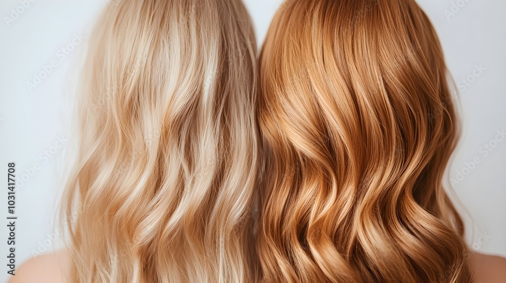Side-by-side curls comparison, showing frizzy, undefined strands transforming into shiny, bouncy curls post honey treatment, Realistic, High Detail, Natural Light Side-by-side curls comparison, showing frizzy, undefined strands transforming into shiny, bouncy curls post honey treatment, Realistic, High Detail, Natural Light