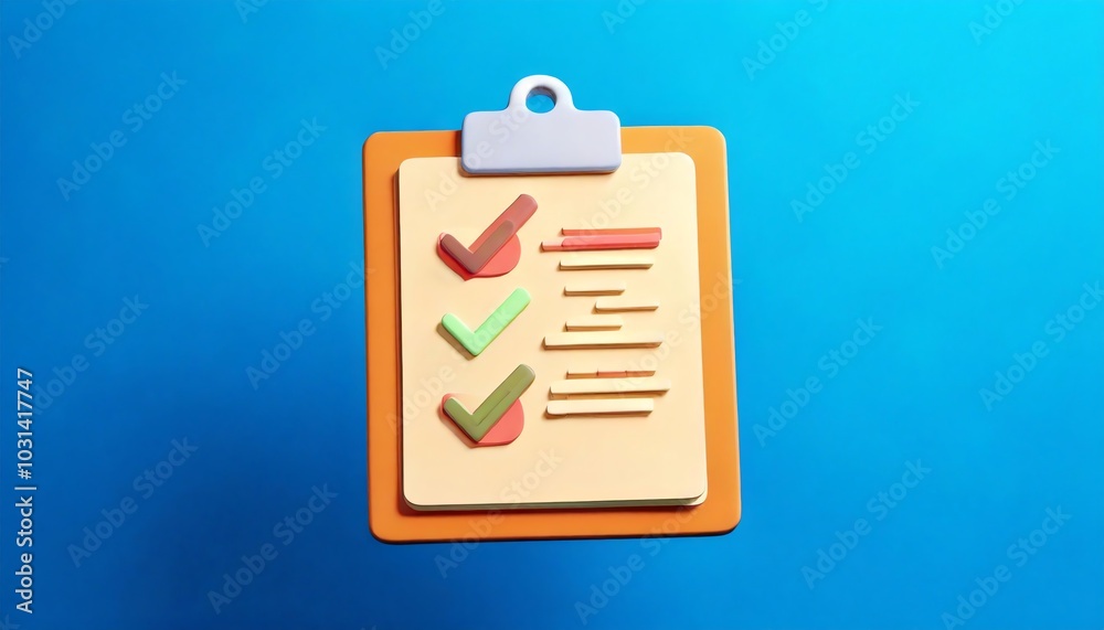 A colorful clipboard with checkmarks showcases a completed checklist against a vibrant blue background.