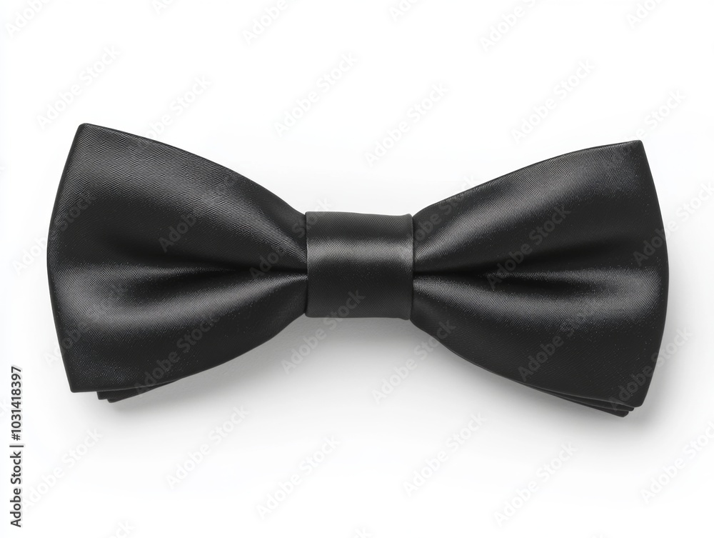 A classic black bow tie, neatly tied, isolated on a white background A classic black bow tie, neatly tied, isolated on a white background