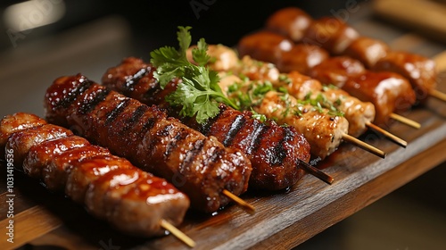 Wallpaper Mural An assortment of mock meats made from soy protein, elegantly arranged on a wooden platter with a sprig of coriander. Torontodigital.ca