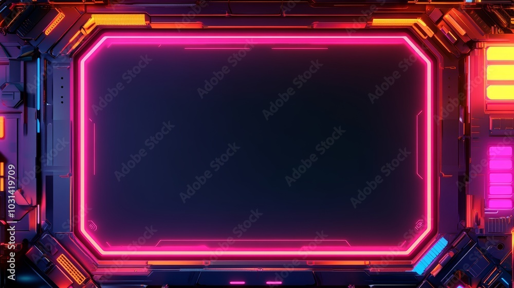 Futuristic Neon Frame A4 Mockup Sci Fi Technology Interface Design Futuristic Neon Frame A4 Mockup Sci Fi Technology Interface Design