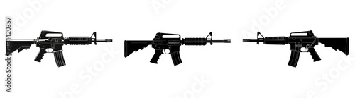 Silhouette assault rifle isolated on transparent PNG, ideal for military-themed designs, tactical branding, or defense illustrations