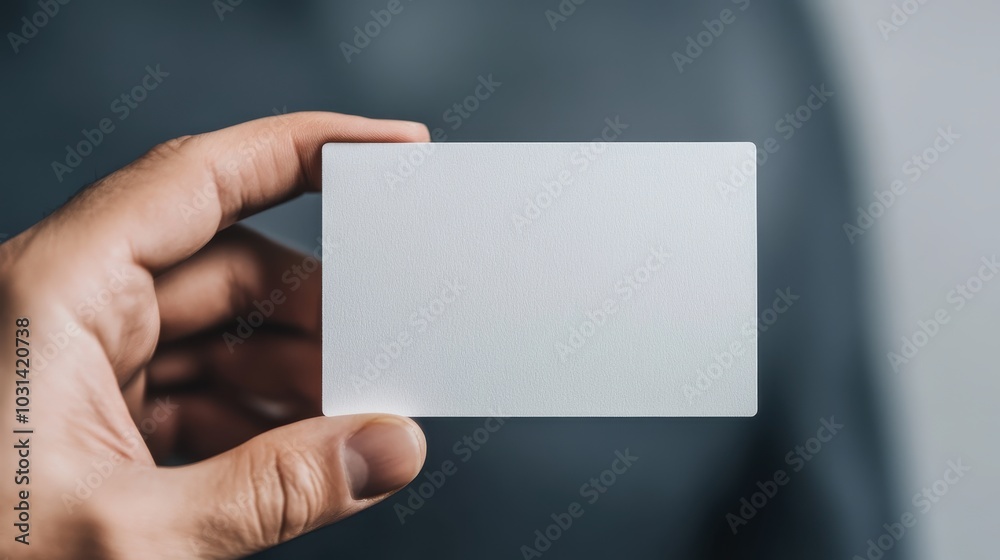 Close up of a Hand Holding a Blank Business Card in an Office
