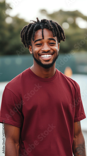 Smiling man in casual attire outdoors