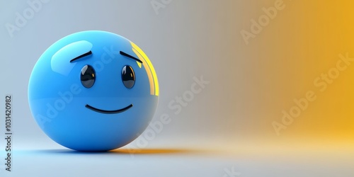 A large, 3D blue emoji positioned off-center to the left with a sad expression, downturned mouth, and teary eyes, on a smooth white background with ample space for text on the right