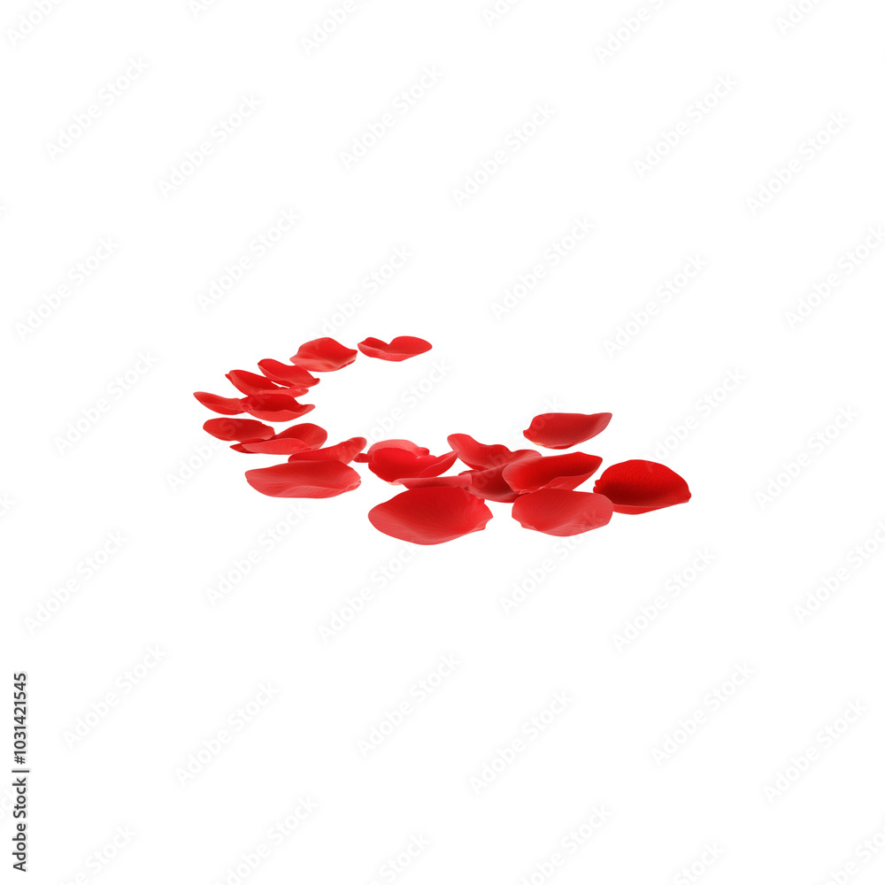 Red rose petals falling on white background Red rose petals falling on white background