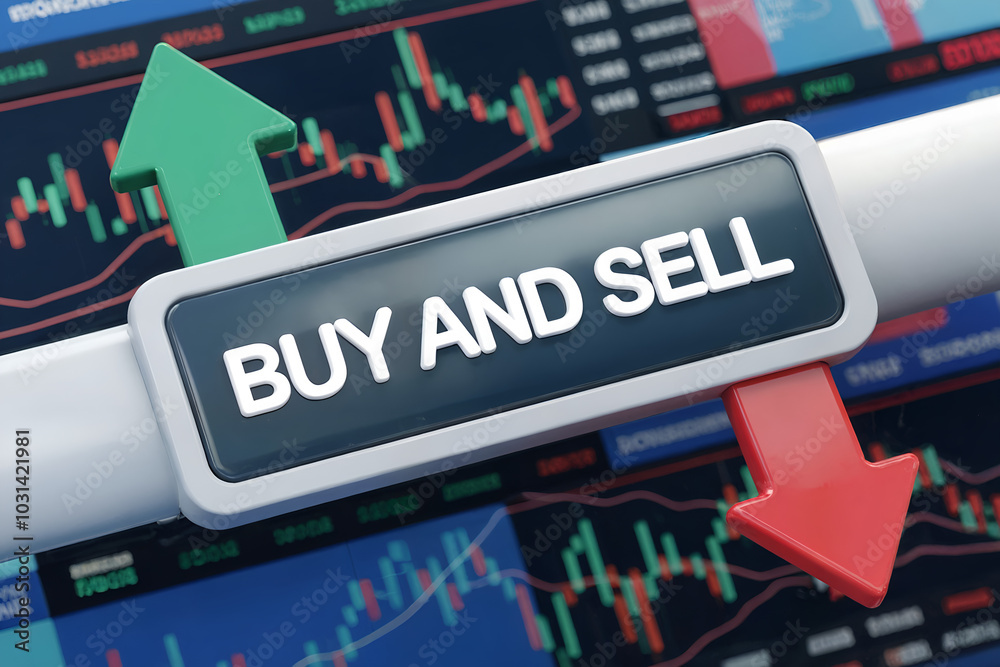 Buy and Sell: A 3D rendering of a button with Buy and Sell: A 3D rendering of a button with