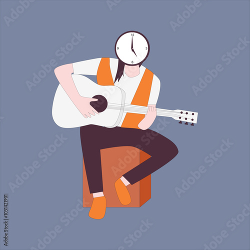 woman sitting playing guitar