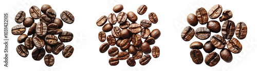 Realistic coffee beans isolated on transparent PNG, perfect for coffee shop branding, menus, or food packaging