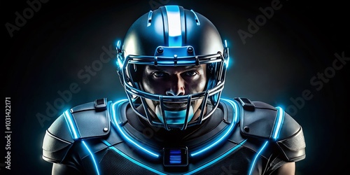 Futuristic Black American Sports Guardian in Minimalist Neon Style photo