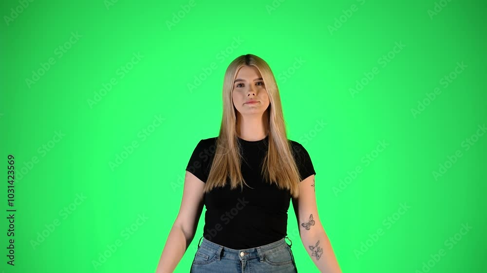 Playful Young Blonde Woman Making Humorous Childish Gesture and Grimace, Studio Portrait Playful Young Blonde Woman Making Humorous Childish Gesture and Grimace, Studio Portrait