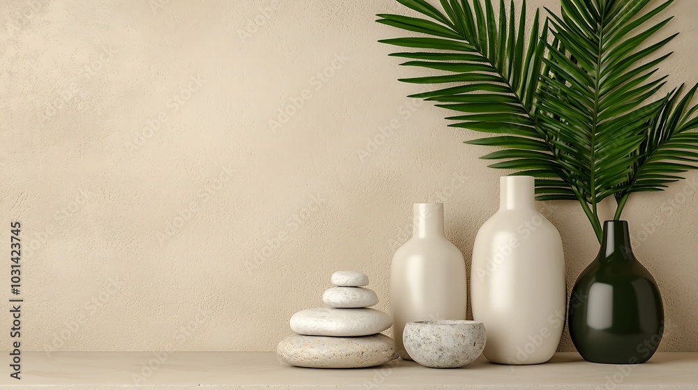 Stylish and minimalist home decor with natural elements featuring vases and stones for modern living spaces Stylish and minimalist home decor with natural elements featuring vases and stones for modern living spaces