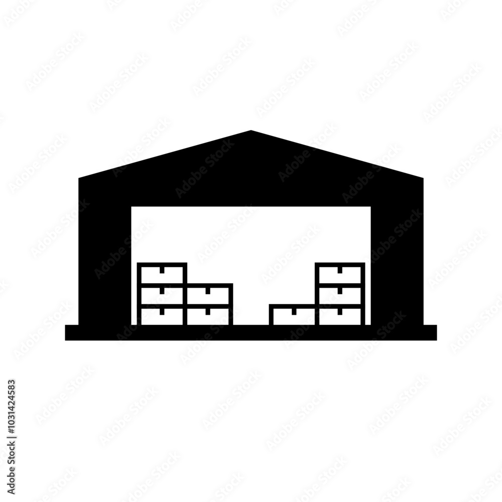 Warehouse and cardboard box stock silhouette. Vector. Warehouse and cardboard box stock silhouette. Vector.