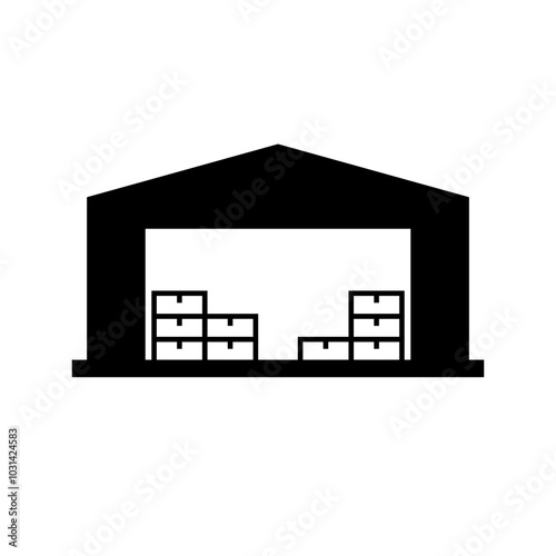 Warehouse and cardboard box stock silhouette. Vector.