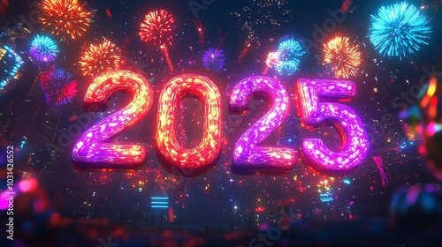 Celebratory Fireworks Display for New Year 2025