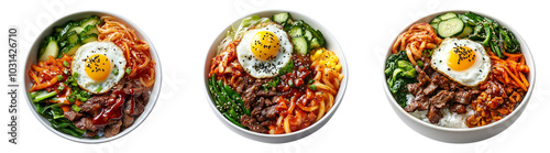 Korean bibimbap with vegetables and egg isolated on transparent PNG background perfect for Asian cuisine designs photo