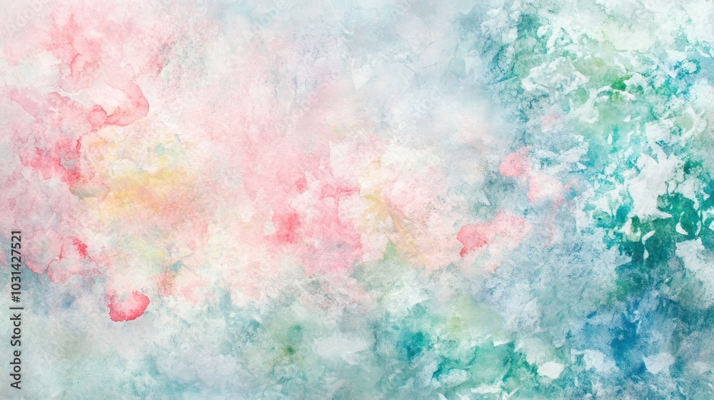 Abstract Watercolor Painting with Pink, Blue and Green