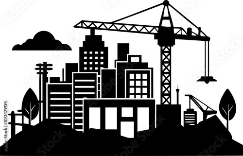 construction site silhouette vector illustration