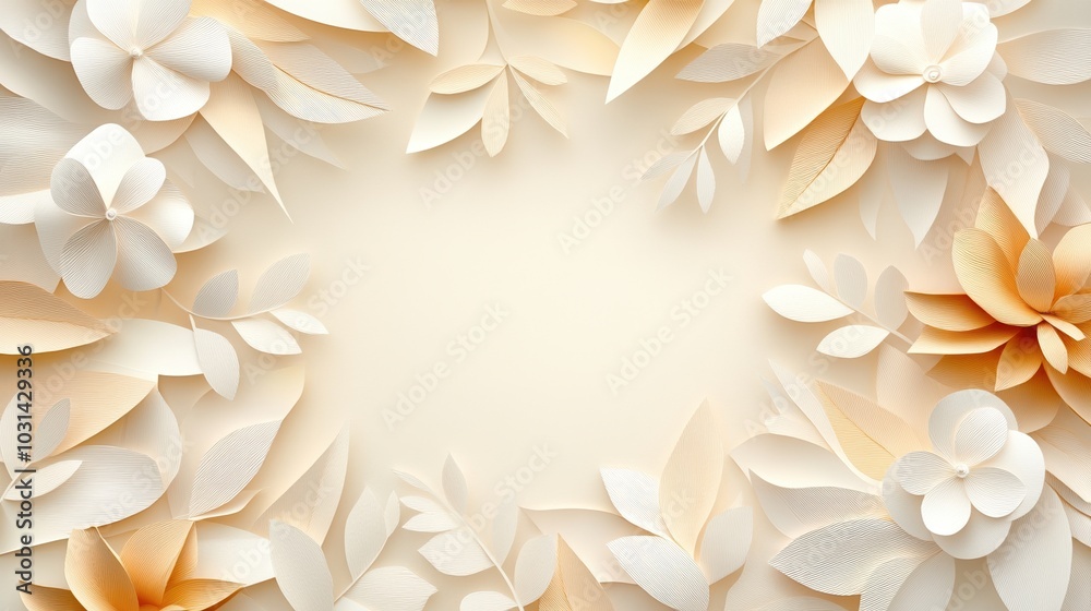 Delicate paper flowers and leaves on a neutral background, perfect for design projects. Delicate paper flowers and leaves on a neutral background, perfect for design projects.