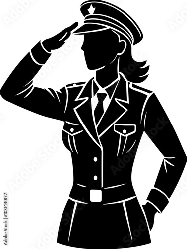 soldier woman salute silhouette vector illustration