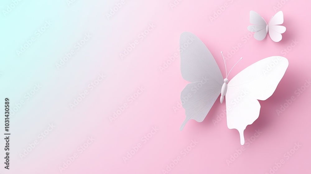 Elegant paper butterflies on a soft pink gradient background, artistic decoration. Elegant paper butterflies on a soft pink gradient background, artistic decoration.