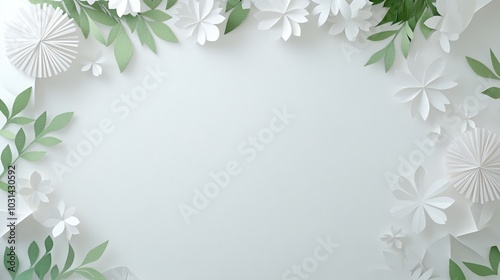 Wallpaper Mural Elegant floral frame with paper leaves and flowers, light background for design. Torontodigital.ca