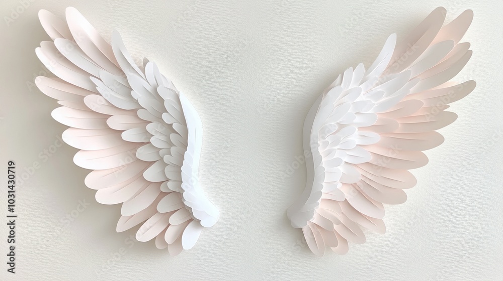 Fototapeta premium Elegant paper wings design on white isolated background.