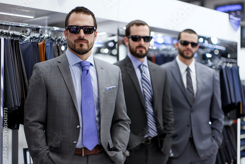 Stylish men in suits with sunglasses